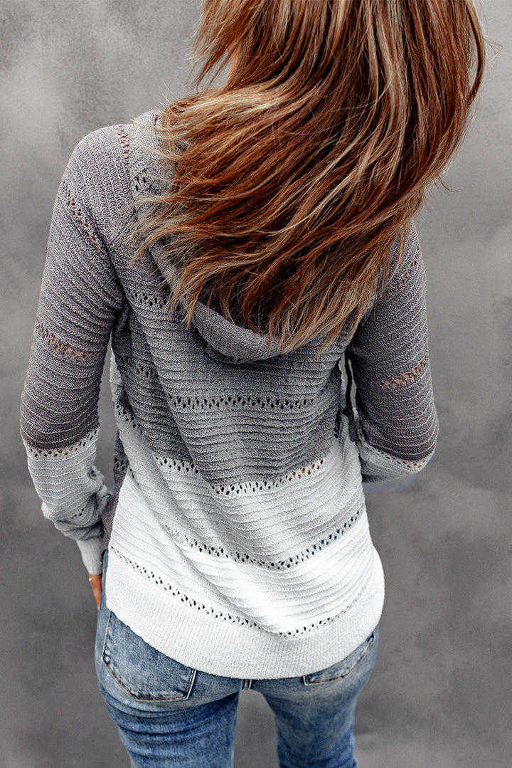 PREORDER | Grey Colorblock Casual Cutout Knit Hoodie Sweater