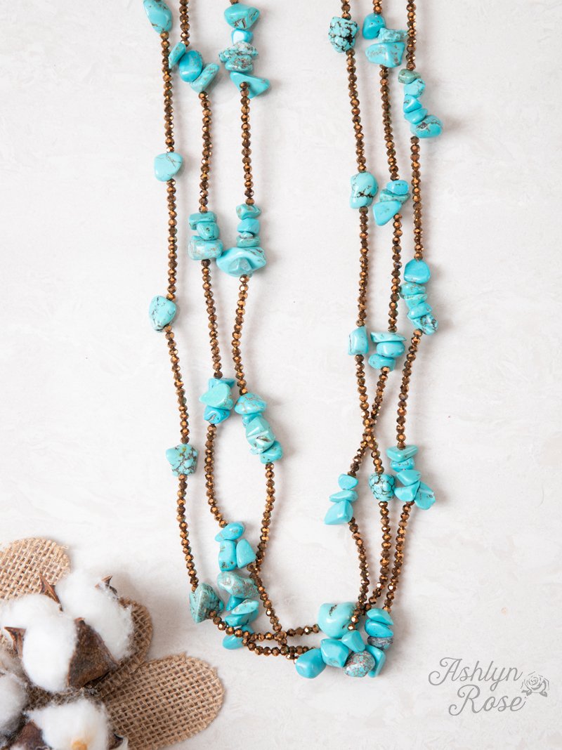 THREE LAYERED CHUNKY STONE DELICATE NECKLACE, TURQUOISE