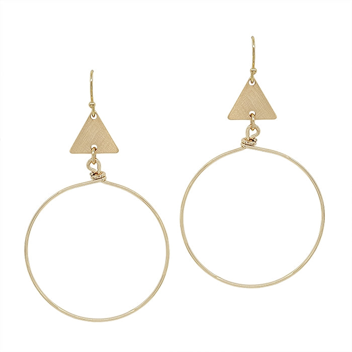 Matte Gold Triangle and Circle 2" Earring