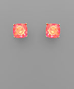 10mm Glass Bead Square Earrings in Neon Pink