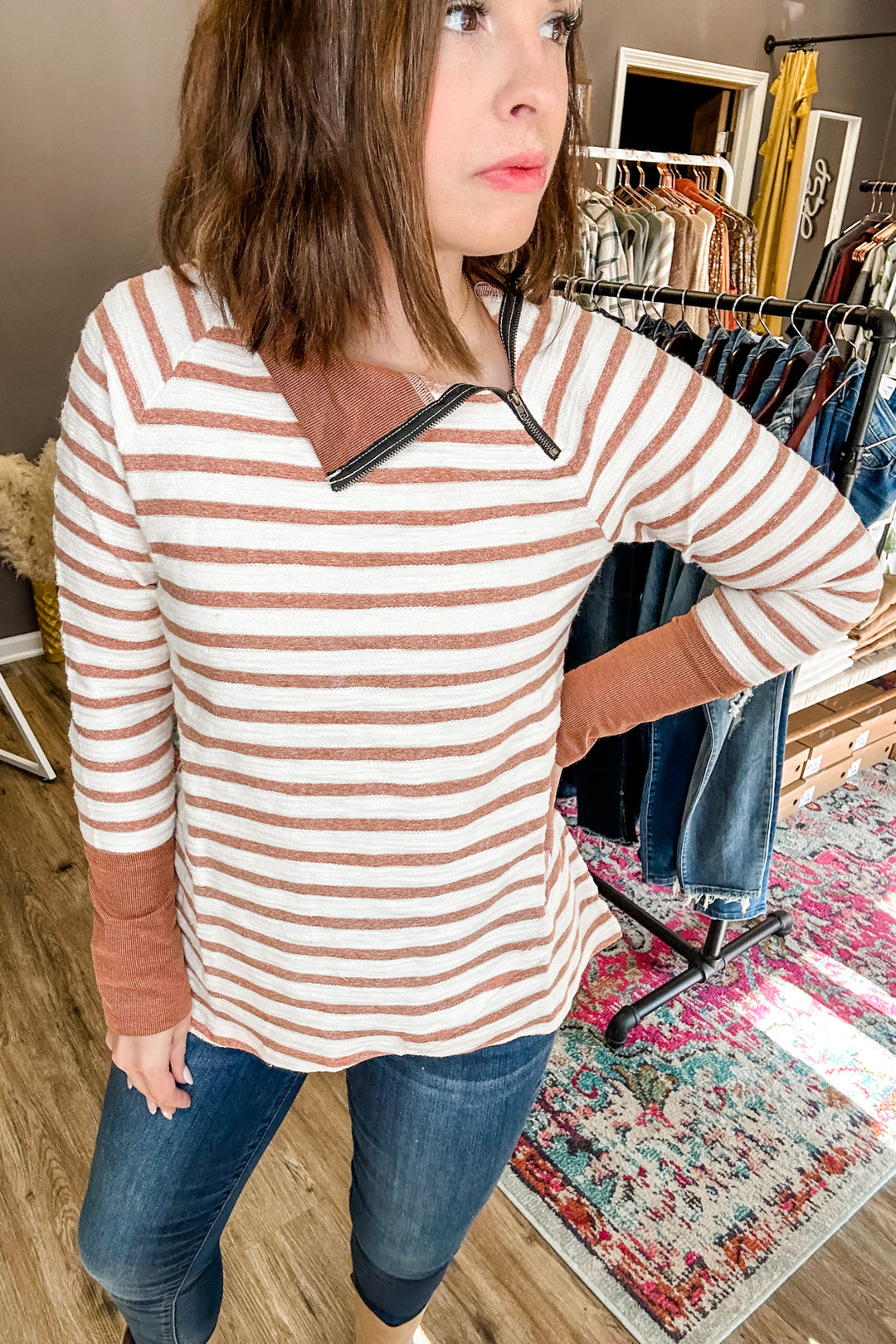 Crossover Stripe Sweatshirt in Spice