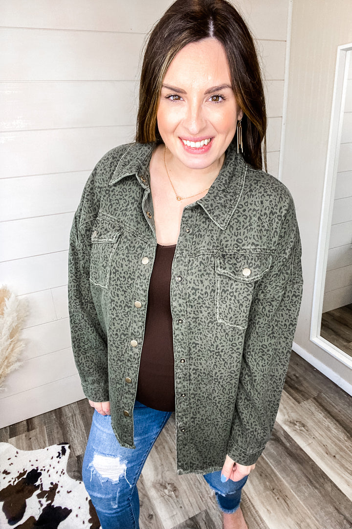 Olive for Fall Print Shacket