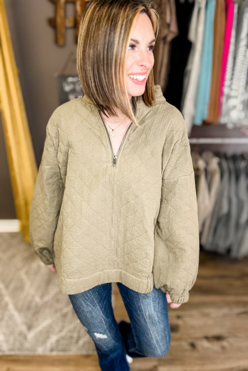 Olive Quilted Pullover