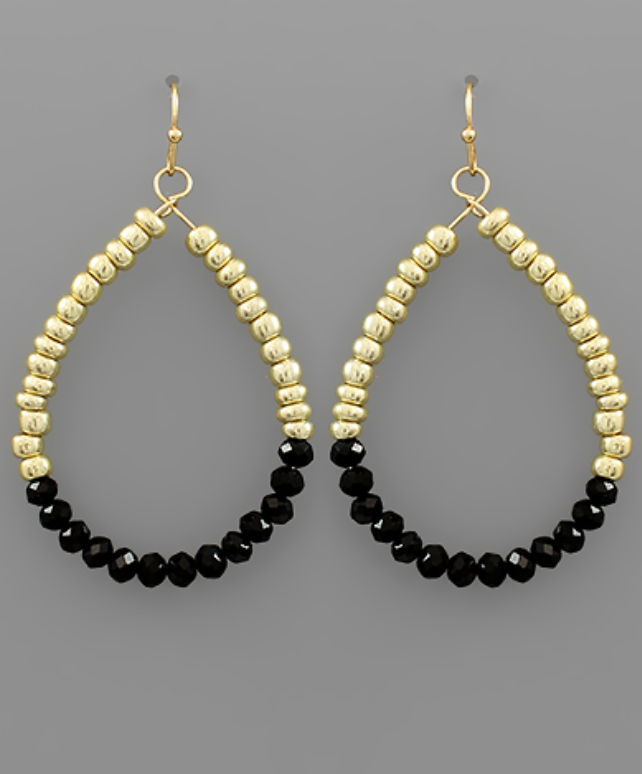 Glass & Metal Beads Teardrop Earrings