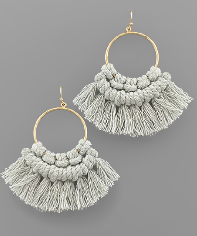 Gray Threaded Tassel Earrings
