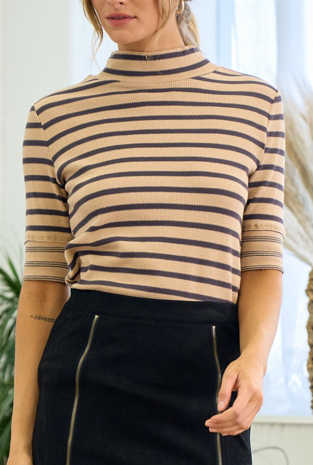 Stripe Mixed Knit Top