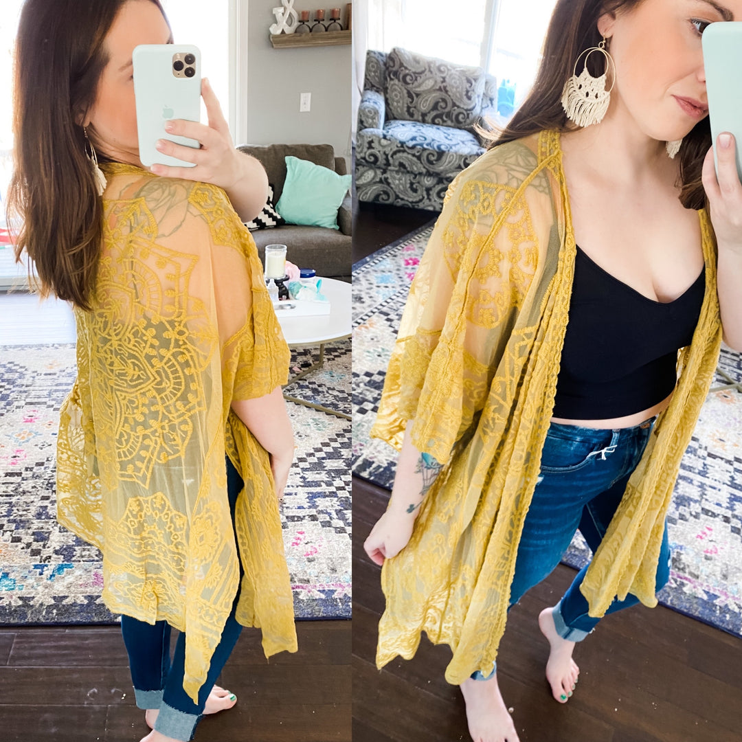 Made of Lace Kimono in Mustard