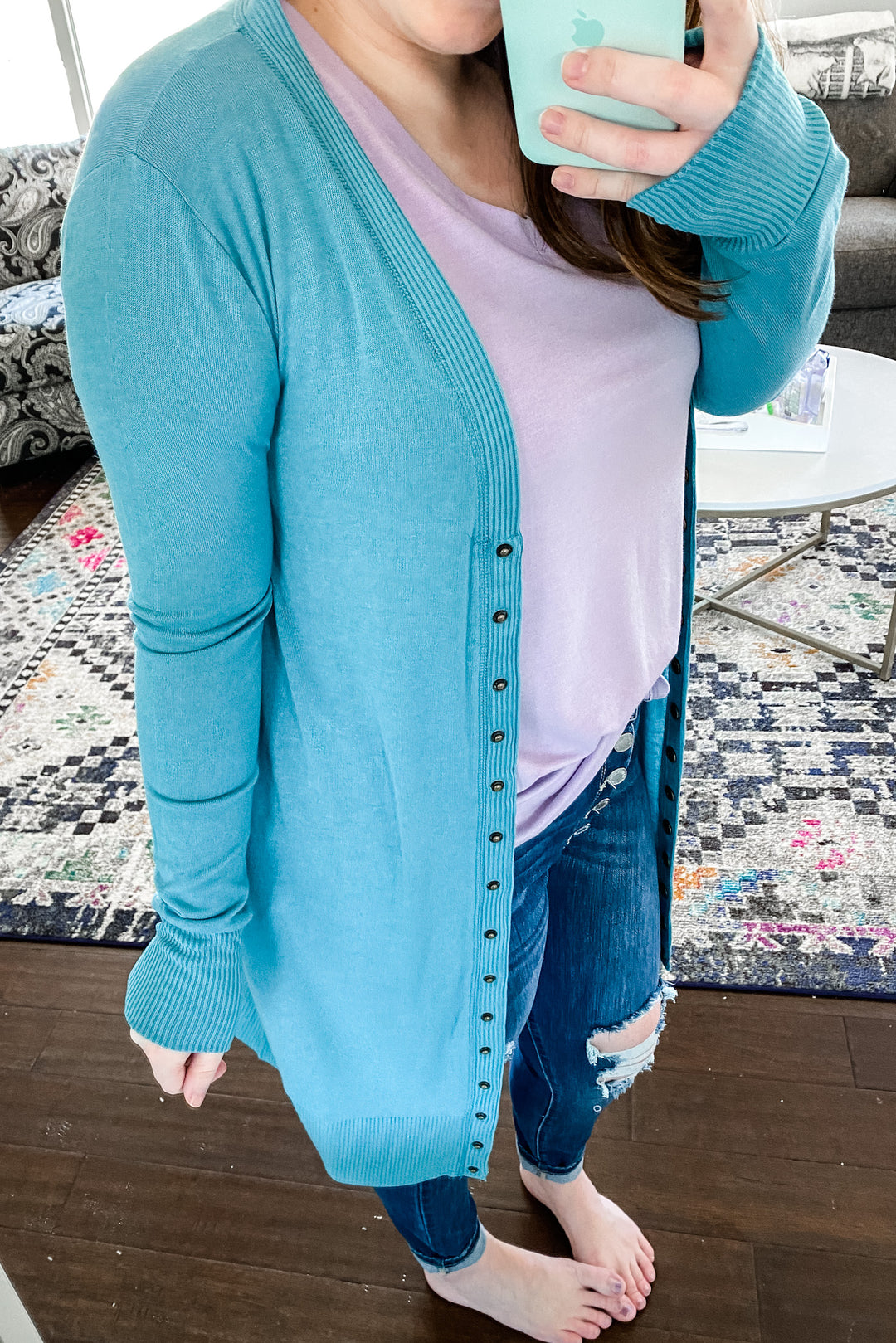 Oh Snap Cardigan In Teal