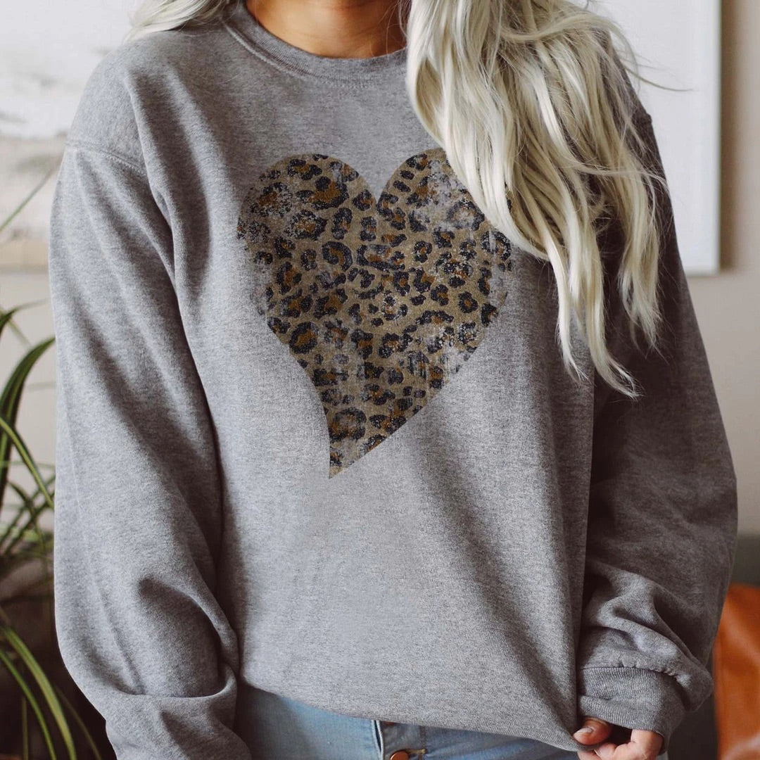 PREORDER | Leopard Heart Distressed Sweatshirt