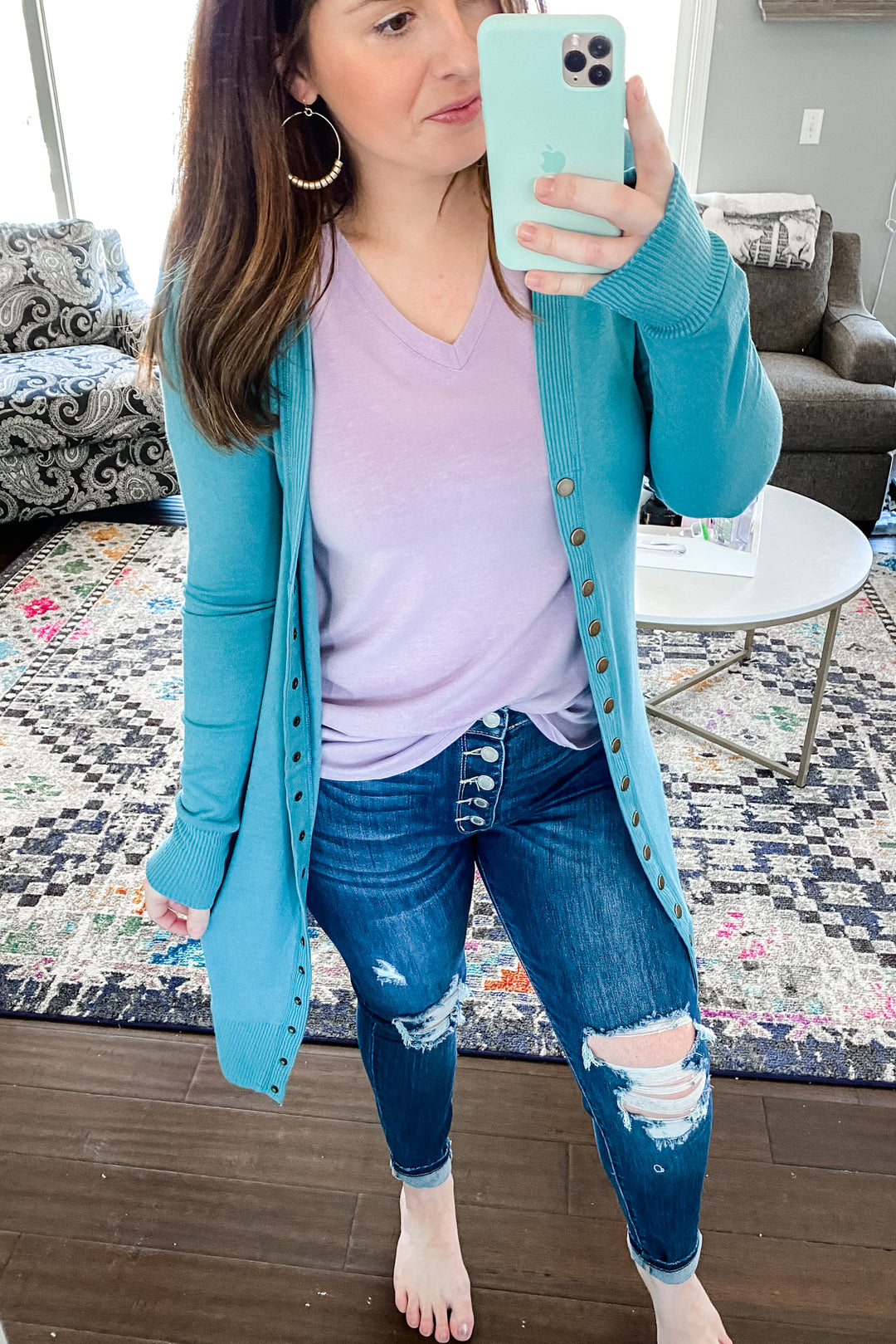 Oh Snap Cardigan In Teal