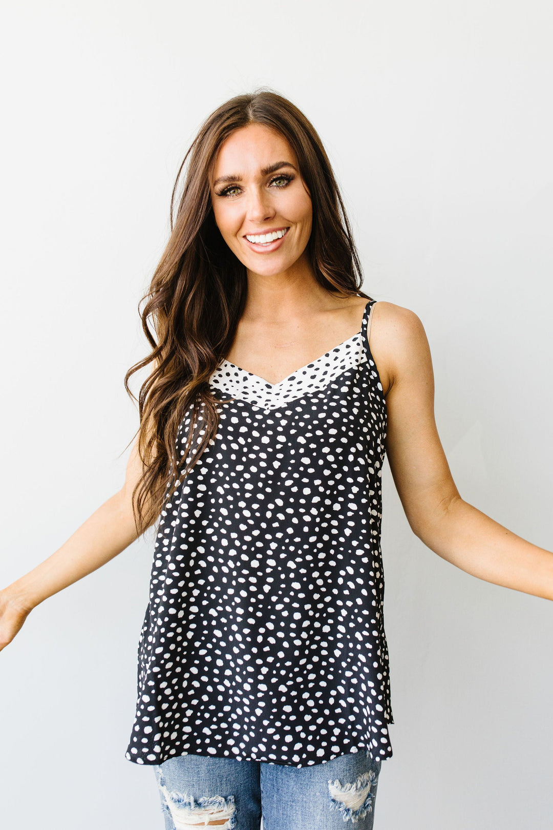 Spotted Contrast Camisole In Black